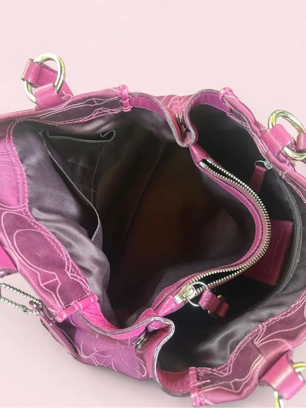 RARE Vintage Coach Mia Carryall Satin Shoulder Bag Magenta Pink Y2K ARCHIVE FIND